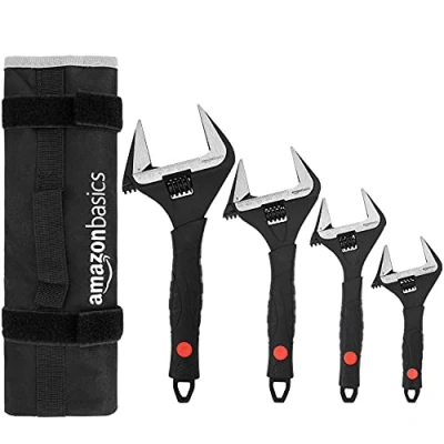 Imagen de Amazon Basics Llave ajustable para fontaner a con agarre suave, boca ancha, incluye: 6in (150mm), 8in (200mm),10in (250mm),12in (300mm), Paquete de 4 tamaños