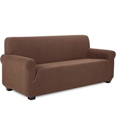 Imagen de TIANSHU Funda Elástica para sofá, Sofa 3 Plaza, Ajustables Fundas Elasticas, Proteger el de Sofá con Reposabrazos Antideslizante Antimanchas Lavable (Café)