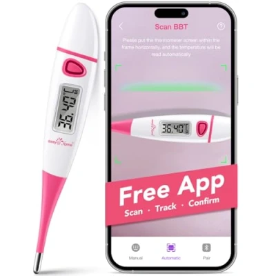 Imagen de Termómetro Basal de Fertilidad Easy@Home：Termómetro Digital Oral para Medir Tempertura Corporal &amp; Predecir su Ovulación Monitor Ventana con la APP Premom丨Rosa