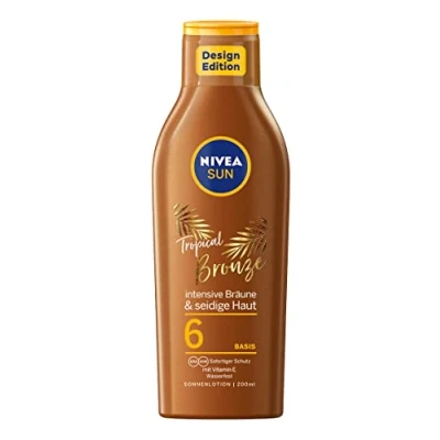 Imagen de Nivea Sun Tropical Bronze Lotion SPF 6 Protección solar para un bronceado duradero sin autobronceado, crema con extracto de caroteno y vitamina E (200 ml)