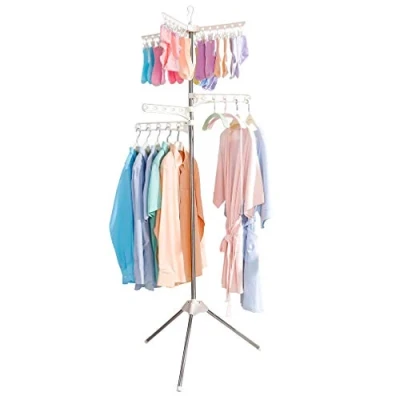 Imagen de BAOYOUNI Tendedero Plegable para Secar Camisas Perchero de Pie Portátil Colgador Ropa con 3 Ajustable Brazos y 24 Clips, Ahorrar Espacio, Lavandería, Dormitorio, Balcón, Exterior