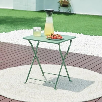 Imagen de [en.casa] Mesa Plegable Vegårshei Mueble de Jardín Camping Cuadrada para Balcón Terraza Patio Acero 45 x 40 cm Verde