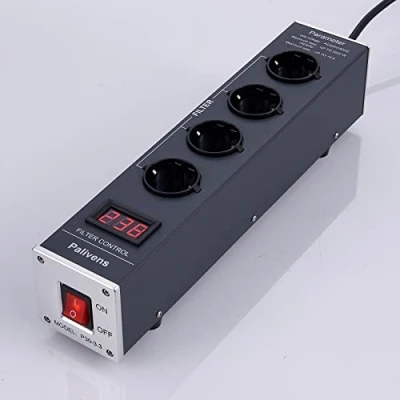 Imagen de Pailvens Regleta de Tomas Filtro Red HiFi, 4 interferencias con Pantalla LCD, protección contra sobretensiones, Carga hasta 15 A, Gris