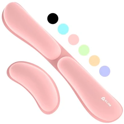 Imagen de KLIM Reposamuñecas Teclado + Raton Espuma con Memoria de Gel Suave Reposa Muñecas para Almohadilla Gaming y Oficina Alivio del dolor Rosa