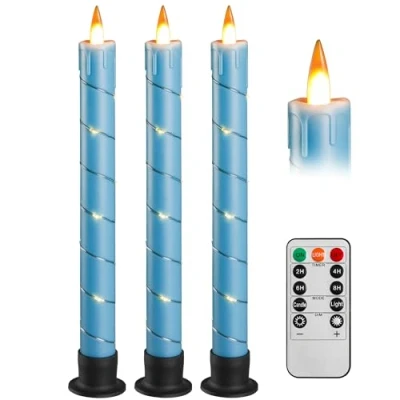 Imagen de Da by Velas de ventana rodeadas 3 lámparas hadas incluidas, candelabro cónico con temporizador control remoto, vela mesa, color azul cielo