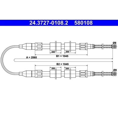 Imagen de ATE 24.3727 0108.2 Cable de Freno Mano 2565 VOLKSWAGEN: Passat B2 Berlina