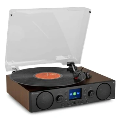 Imagen de Audizio Tulsa Sistema estéreo con Tocadiscos Bluetooth 5.0, sintonizador FM, Radio Dab, función de grabación, Altavoces, giradiscos, USB, SD, AUX, RCA, Modo Alarma, diseño Madera