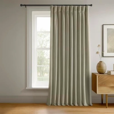 Imagen de HPD Half Price Drapes Signature Cortina Opaca de Terciopelo Extra Ancha (1 Panel), Mezcla poliéster, Beige Fresco, 100 x 84 Pulgadas