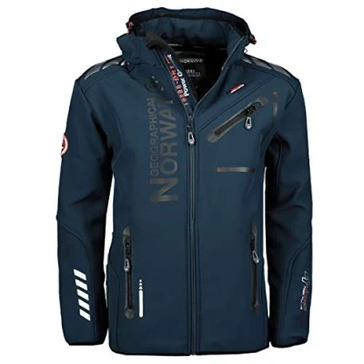 Imagen de Geographical Norway Royaute Men Distribrands Chaqueta Softshell impermeable hombre transpirable capucha exteriores táctica invierno prueba viento (Azul_marino_Negro 3XL)