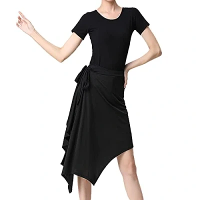 Imagen de falda de baile salsa latina para mujer, envolvente cadera suave, irregular, sala baile, tango cha cha, Negro , S 3XL