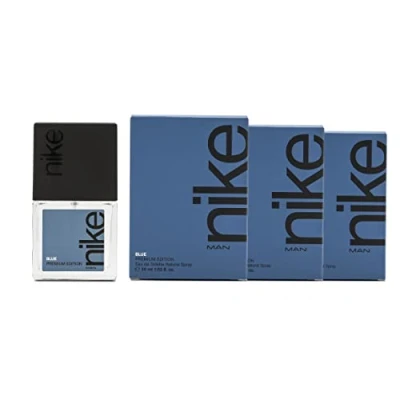Imagen de NIKE Blue, Colonia Hombre, Pack de 3 x 30 ml, Formato Viaje en Spray, Perfume Eau Toilette Natural y Masculina, Aroma Frutal Amaderado, Fragancia Fresca, Elegante Larga Duración