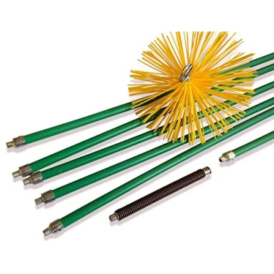 Imagen de Kit profesional de limpieza para conductos revestidos Cepillo sintético Ø 150 mm 8 m con 6 varillas autobloqueantes 18 huecas Resorte inicio Chimeneas Kibros 5KIT15Nb