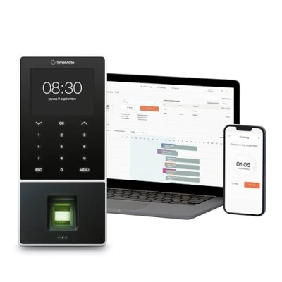 Imagen de Terminal de fichaje basado en la nube TimeMoto TM 828 SC con lector huella dactilar, se puede emparejar tarjetas acceso sin contacto, RFID, PIN, 2.000 usuarios, wifi