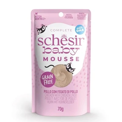 Imagen de Schesir Baby, Mousse Sabor a Pollo, Comida Humeda Completa para Gatitos(12 sobre X70g)