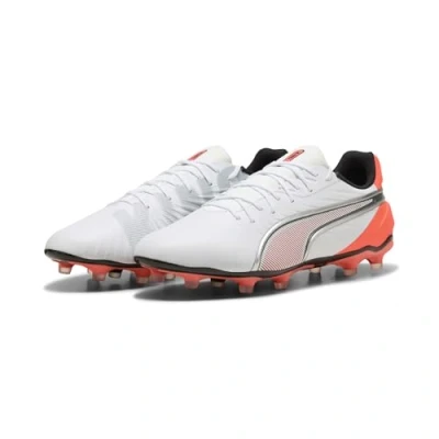 Imagen de PUMA King Match FG/AG, Soccer Shoe Unisex Adulto, White Silver Glowing Red, 39 EU
