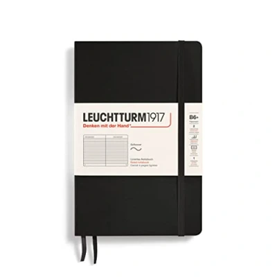 Imagen de LEUCHTTURM1917 358288 Libreta de notas Paperback (B6+) tapas blandas, 123 páginas numeradas, líneas, negro