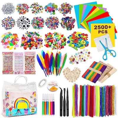 Imagen de JOTOL Manualidades Niños,2500pcs+Creativo Kit Manualidades,DIY Arts Crafts Materiales Juegos de con Limpiadores Pipa,Pompoms,Papel Colores,Pegatinas