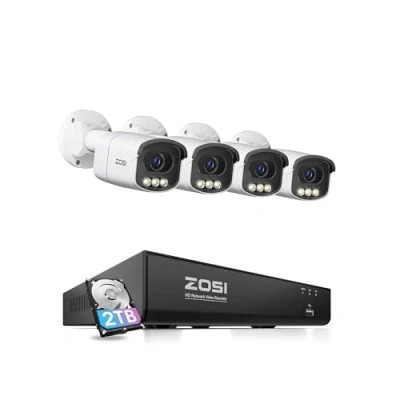 Imagen de ZOSI 4K Kit Cámaras de Vigilancia PoE 4X 8MP Cámara Seguridad IP Exterior con 8CH Grabador NVR y 2TB Disco Duro, Visión Nocturna a Todo Color, Detección Alarma Persona