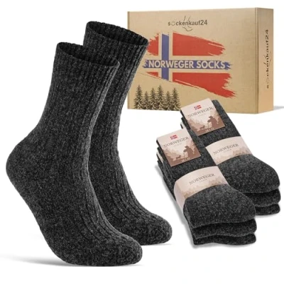 Imagen de 6 pares de calcetines noruegos para hombre y mujer, cálidos invierno, antracita, 43 46