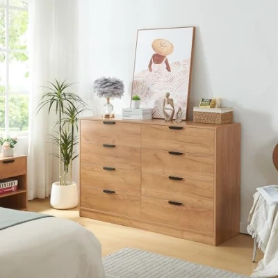 Imagen de [en.casa] Cajonera para Salón Mueble Versátil Aparador con 8 Cajones de Estilo Atemporal Dormitorio Sala Estar Recibidor MDF 90 x 140 40 cm Roble