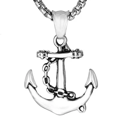 Imagen de DonDon Collar de Acero Inoxidable con Colgante Ancla para Hombres en Bolsa Joyas