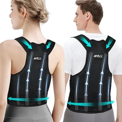 Imagen de MRLI Corrector Postura Espalda Para Mujer: Hombres Recta Corrección Postural Entrenador Lumbares Recto Transpirable y Ajustable invisible Negro XXL