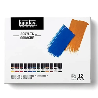 Imagen de Liquitex Professional Gouache acrílico extrafino viscocidad baja, set colores esenciales 12 x 22 ml