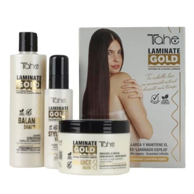 Imagen de Tahe Laminate Gold Kit de Mantenimiento Alisado Laminar, Champú + Mascarilla Crema Peinado, 700 ml