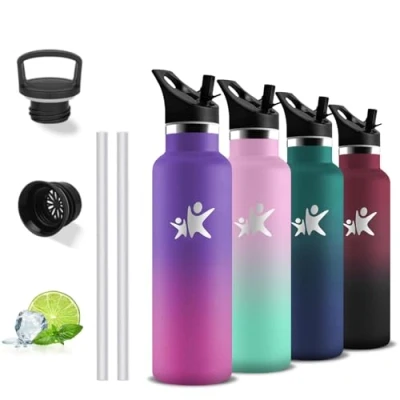 Imagen de Botella Agua Acero Inoxidable, 500ml Termica, sin BPA, Cantimplora A Prueba de Fugas, Infantil, Doble Aislamiento, para la Escuela, Cafetería, Oficina, Viajar