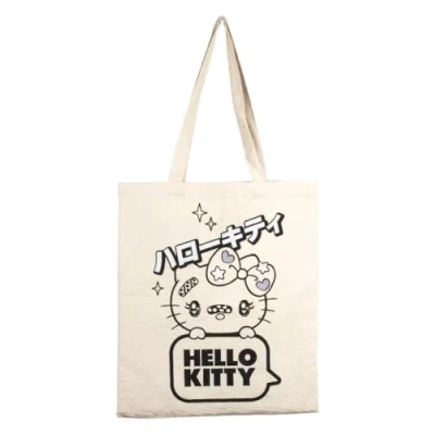 Imagen de Konix Hello Kitty Bolsa Tote Bag de asas largas 38 x 42 cm 100% poliéster Diseño Star Blanco