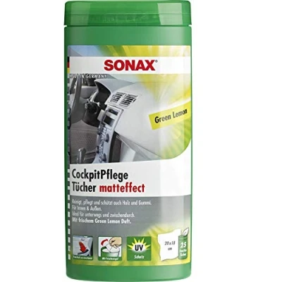 Imagen de SONAX Toallitas de cuidado cabina efecto mate, caja limón verde (25 unidades) limpian, cuidan y protegen todas las piezas plástico, madera goma con aroma a Geen Número referencia