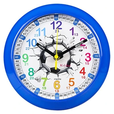 Imagen de Kiddus Reloj de Pared Pedagógico Infantil para Niña, Niño. Analógico y Silencioso. Aprende la Hora con Nuestro Fácil Sistema Time Teacher. Ejercicios Incluídos. Diseñado en Barcelona