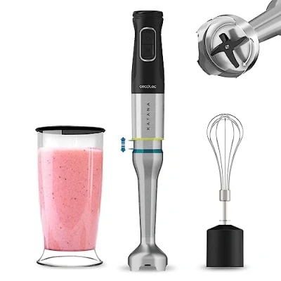Imagen de Cecotec Batidora de Mano Katana 12 Cream B. 1200 W, 21 Velocidades y Turbo, 4 Hojas con Titanio Negro, Campana antisalpicaduras, Pie extralargo, Vaso 800 ml