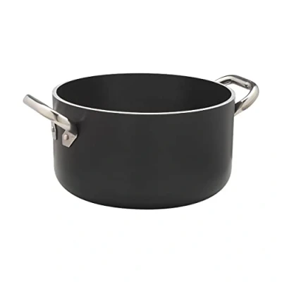 Imagen de Pentole Agnelli ALSA2104SSPI24 Alblack Cacerola alta de aluminio, espesor 5 mm, fondo inducción 10 con 2 manijas acero inoxidable, 24 cm, negro