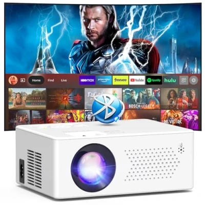 Imagen de Mini Proyector Bluetooth5.2, Portátil 50% 100% Zoom Native 1080P Soporte para iOS, Android, Windows, Compatible con TV Stick/HDMI/Smartphone/Consola de Juegos/USB [Incluye Remoto]