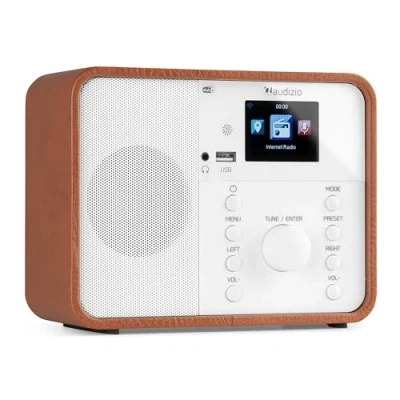 Imagen de Audizio Nardo Radio Digital Dab con Bluetooth, WiFi Radio, Mando a Distancia, USB MP3 Playback, Internet 32,000 Emisoras, Dab+/FM, 250 Presintonías Blanco/Madera