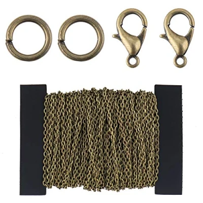 Imagen de Coolty collar de cadena cable chapado 39 pies con 30 cierres langosta y 100 anillos salto para accesorios joyería, fabricación bricolaje(bronce)