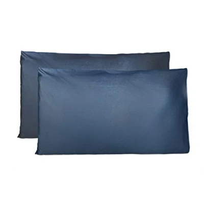 Imagen de Par de Fundas Almohada 100% algodón Puro 50x70 cm, Juego 2 Camas Cojines Telas, Cierre Bolsas, Color sólido, tamaño estándar con Azul Marino