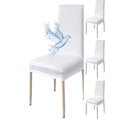 Imagen de Poligino Fundas Sillas de Comedor Pack 4 Impermeable, para Elástica, Suave y Confortable, Blanco Puro