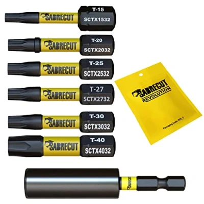 Imagen de SabreCut SCRK32TX 32 mm T15 TX15 T20 TX20 T25 TX25 T27 TX27 T30 TX30 T40 TX40 Juego de puntas destornillador impacto magnético Torx Heavy Duty