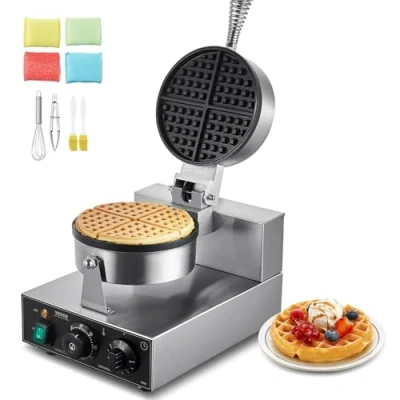 Imagen de VEVOR Máquina para Hacer Gofres Comerciales, 1230 W, Acero Inoxidable Antiadherente con Control de Temperatura y Tiempo, Asa, Restaurantes, Panaderías, Bares Familias, 250 x 465 280 mm