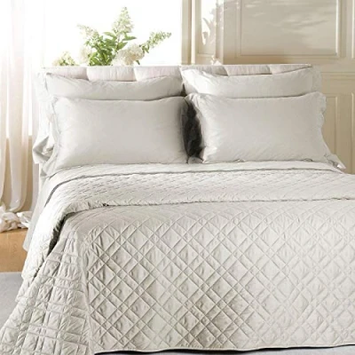 Imagen de Caleffi Colcha Acolchada de Raso Color Liso para Cama Matrimonio, Blanco