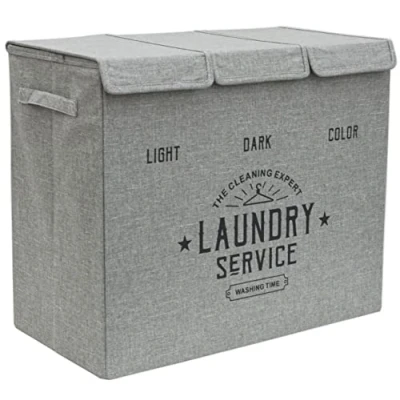 Imagen de DuneDesign Cesta Ropa Sucia 3 Compartimentos 84L Cesto con Tapa Mueble Baño Estanteria Lavadero Armario Colada Canasta Cubo Lavadora Hamper
