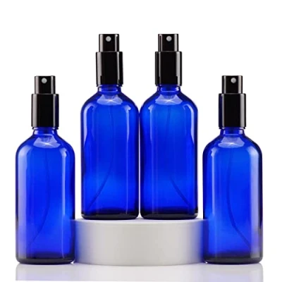 Imagen de YIZHAO Azul Bote Spray Pulverizador Cristal 100ml, Pequeño con Fina Niebla, para Aceite Esencial, Aromaterapia, Perfume,Limpieza, Viaje, Agua,Farmacia, Laboratorio 4Pcs