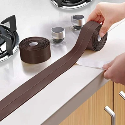 Imagen de Cinta adhesiva de 3,2 m longitud, tira masilla autoadhesiva para baño, sellado fregadero pared, borde lavabo, cocina(38mm*3.2M marrón)