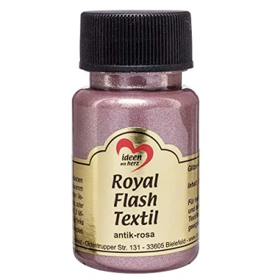 Imagen de Ideen mit Herz pintura textil metalizada Royal Flash Color Metálico de Alto Brillo Adecuado para tejidos y telas Claros Oscuros Camisetas, Bolsos, Ropa 50 ml (rosa antiguo)