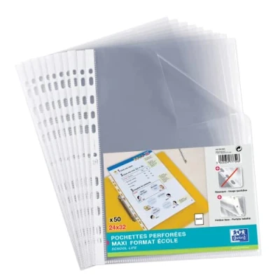 Imagen de Elba Fundas perforadas transparentes de polipropileno para archivador gran formato (24 x 32 cm), bolsa 50
