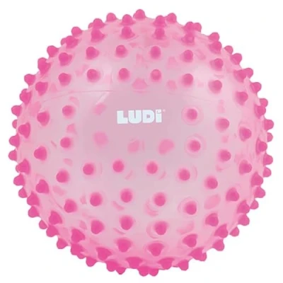 Imagen de Ludi Bola de Masaje Rosa Despertar Sensorial para bebé a Partir 6 Meses Puntas tiernas Estimulación, Destreza y Coordinación 100% PVC Lavable Ø 20 cm Alivia los Dientes favorece