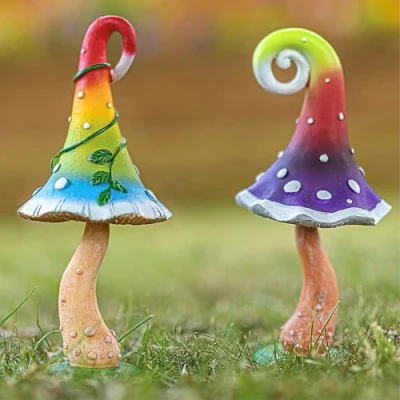 Imagen de Garden Mile Juego de 2 mini estatuas seta para jardín, decoración jardín exteriores, resina resistente a la intemperie, realista, macetas, patio, parterres,