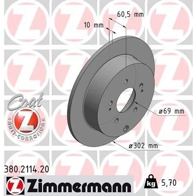 Imagen de ZIMMERMANN COAT Z 380.2114.20 Disco de freno 302 10 8/5 5 114 macizo revestido MITSUBISHI: Grandis
